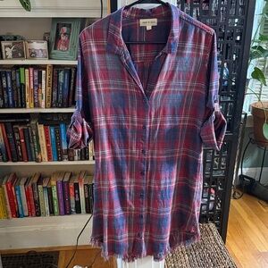 Cloth & Stone Red and Blue Plaid Shirt dress